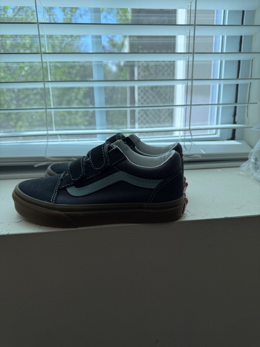 Vans Kids Navy and White Low-Top Velcro Skate Sneakers